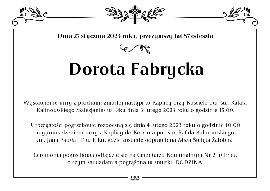 Dorota Fabrycka - nekrolog